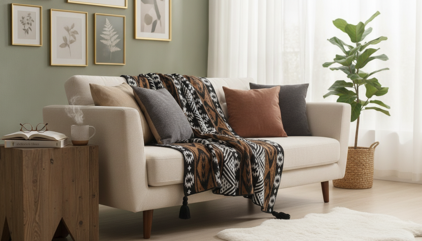 Boho Plaid Knit Throw with Fringe: Style, Fit, Care