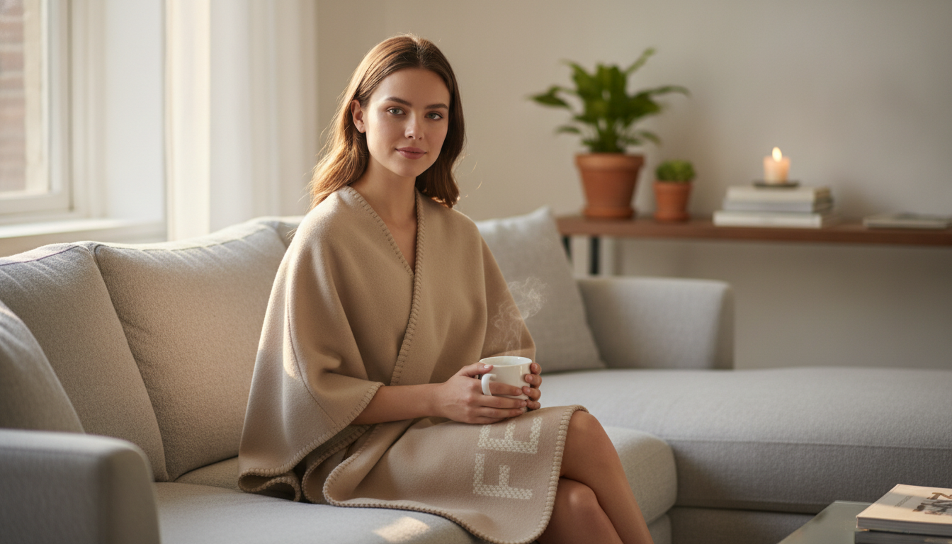 Fendi Beige Logo Poncho: Wool-Cashmere Fit & Care