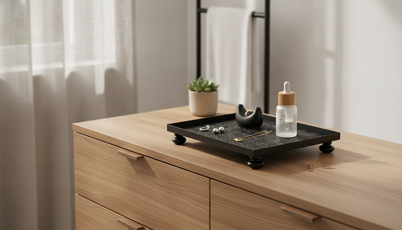 Nordic Metal & Leather Tray for Bathroom & Jewelry