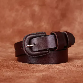 2.3cm Leather Skinny Belt with Warm Copper Buckle